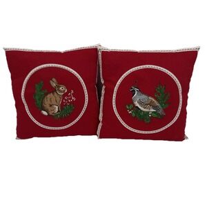 VTG Mini Embroidered Christmas Pillows Country‎ Cabin Handmade 7" Decorations